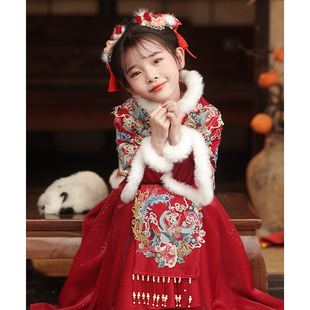 高端女童旗袍过年拜年服秋冬长袖加绒厚款新年衣服儿童礼服中国风