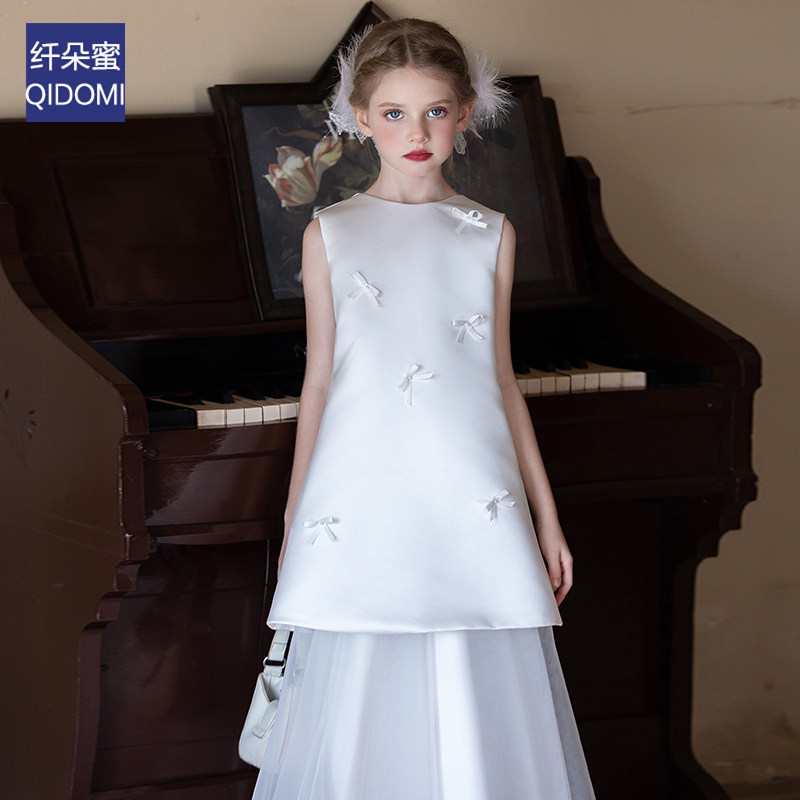 白色女童高级感晚礼服法式公主裙高端洋气生日宴主持人儿童演出服