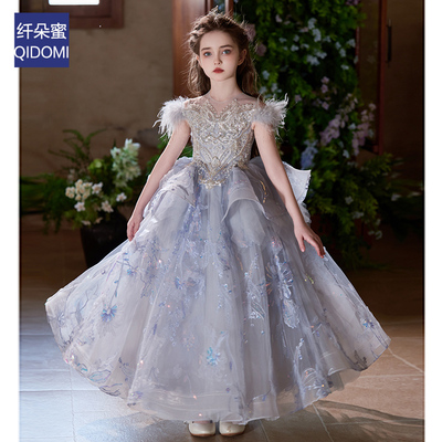 绝美儿童晚礼服2025新款高级感重手工法式小主持人女童蓬蓬公主裙