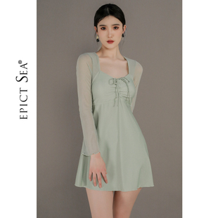 胖mm泡温泉200斤连体裙式 2024爆款 遮肚 新款 绘海泳衣女胖女孩大码