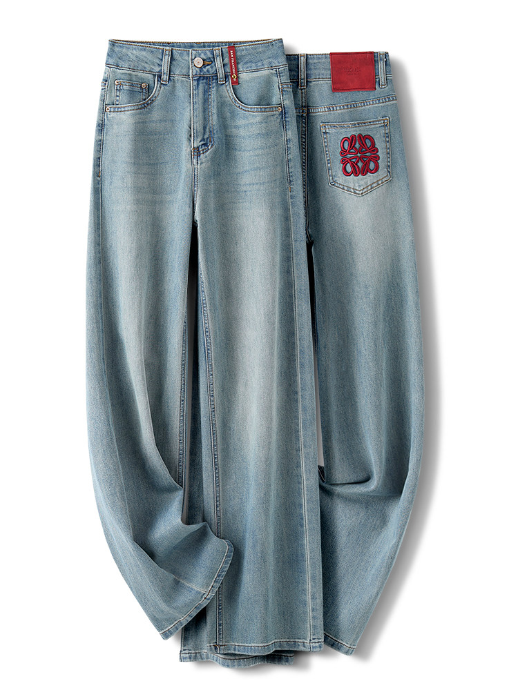 高档浅色阔腿牛仔裤女夏季长裤薄款高腰梨形身材女裤子窄版直筒裤