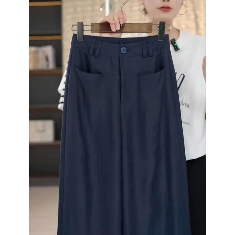 高档抗皱天丝亚麻裤子弯刀裤女新款薄款休闲裤宽松显瘦夏季阔腿裤