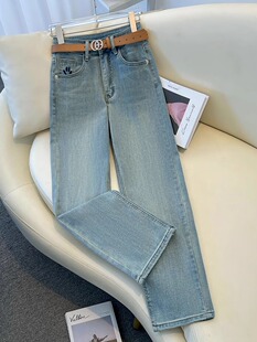 女士新款 浅蓝色阔腿牛仔裤 小热风格 修身 高端春秋季 直筒裤 新款