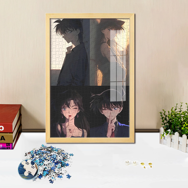 工藤新一毛利兰柯南拼图1000片木质带框卡通动漫儿童益智玩具礼物