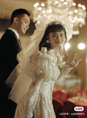 新娘主婚纱多层蓬蓬抓褶头纱