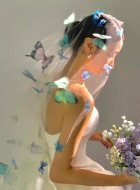 lolita蝴蝶头纱新娘头纱婚纱头纱