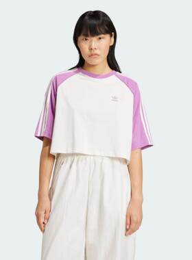 Adidas/阿迪达斯 女子三叶草短款撞色运动短袖T恤 IZ2827