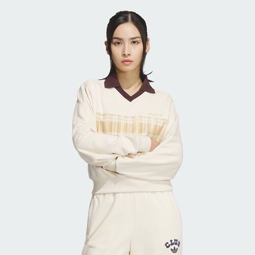 Adidas/阿迪达斯 女子三叶草宽松长袖小翻领卫衣套头衫 JC6852