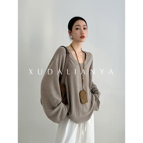 徐大脸吖定制 舒适度up软糯垂感针织衫春松弛感V领长袖T恤上衣女