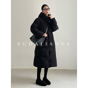 徐大脸吖定制 羽绒服 重磅保暖90绒子白鸭绒外套冬女冬连帽中长款