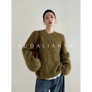 徐大脸吖定制 100澳洲羊毛软糯针织秋冬慵懒氛围感长毛白色毛衣女