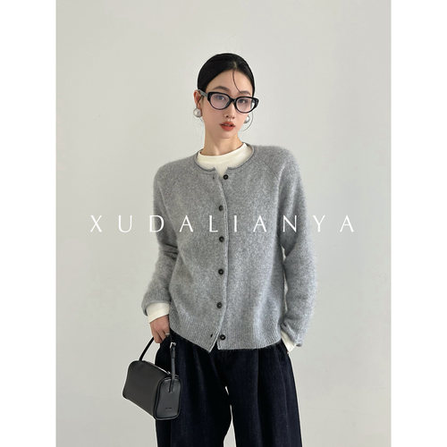 徐大脸吖定制 韩系拉绒毛衣秋冬100羊毛软糯松弛感针织开衫外套女