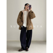 徐大脸吖定制 重磅中古感白鸭绒派克服冬羊羔毛拼接羽绒服外套女