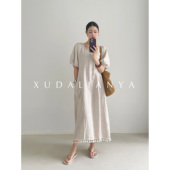 徐大脸吖定制 海边度假风流苏长裙子夏宽松短袖 天丝亚麻连衣裙女