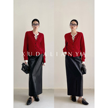 徐大脸吖定制 山羊绒混纱叠穿假两件针织衫秋冬小个子开衫上衣女