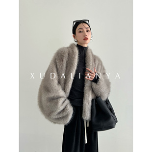 毛毛外套冬中古vtg环保紫貂皮草女 轻奢年轻款 徐大脸吖定制 强推