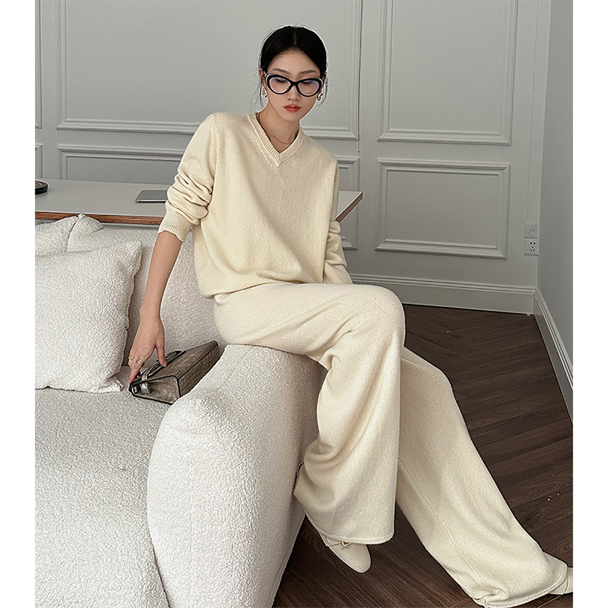 羊毛针织松弛慵懒毛衣休闲裤套装