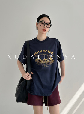徐大脸吖定制 柔软亲肤95棉印花上衣短袖夏季新款薄圆领字母T恤女