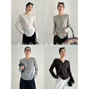 上衣女 秋冬显瘦内搭针织衫 徐大脸吖定制 m1u系彩点亨利领打底衫