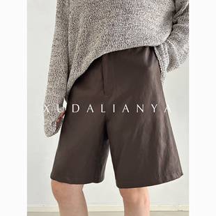 休闲皮裤 徐大脸吖定制 子五分裤 秋显瘦阔腿直筒裤 女 软糯pu皮中裤