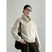 徐大脸吖定制 软糯羊毛混纺彩纱冬松弛慵懒感高领围脖 圆领毛衣女