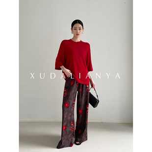 徐大脸吖定制 T恤女 干爽砂砾感空气微透针织上衣春夏显瘦圆领短袖