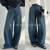 徐大脸吖定制 子女 复古牛仔裤 ROW解构分割阔腿裤 秋宽松廓形直筒裤