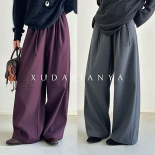女 直筒休闲裤 徐大脸吖定制 ROW风松弛感秋抗皱分割系带高腰阔腿裤