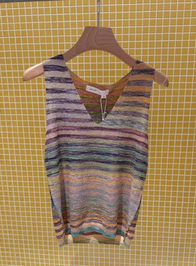 W0261KV02素2026春1款1450正品代购国内段染彩条V领针织背心