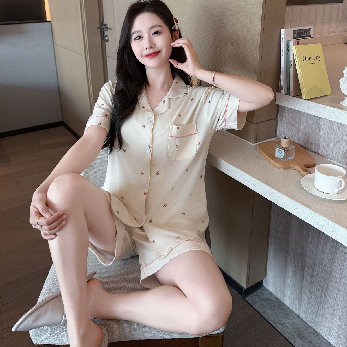 少女短袖时尚短裤小个子纽扣家居服套装裙子睡衣女款女大学生睡衣