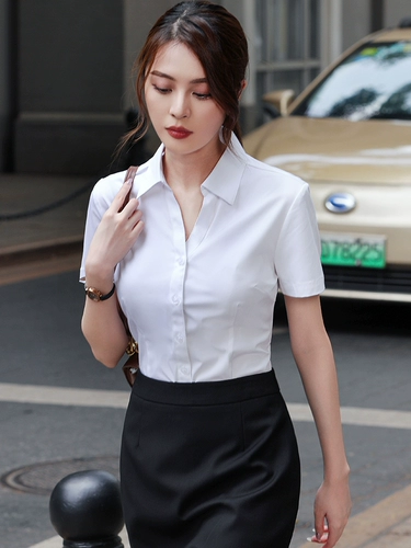 策蔓 Рубашка, пиджак классического кроя, летний комбинезон, короткий рукав, V-образный вырез, подходит для подростков