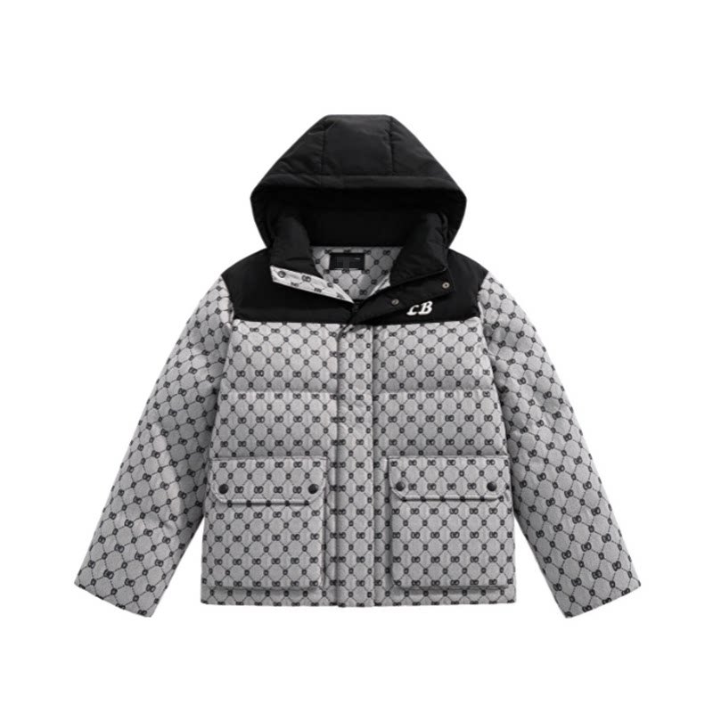 鸟男装剪标冬季加厚满版刺绣连帽羽绒服御寒外套B4176/4158/南Q33