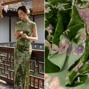 真丝丝绒新中式复古时装布料烧花烂花春夏连衣裙旗袍国风服装面料