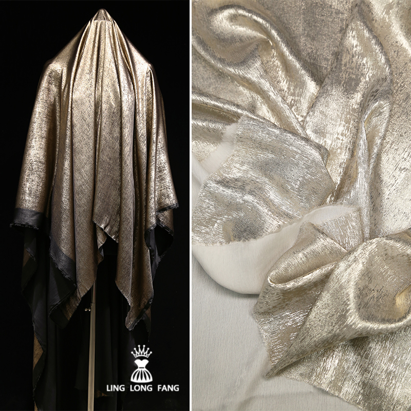 雪纺烫金布料金属烫银设计师面料