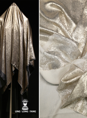萤丝雪纺特殊烫金布料金属质感烫银亮光礼服吊带裙时装设计师面料