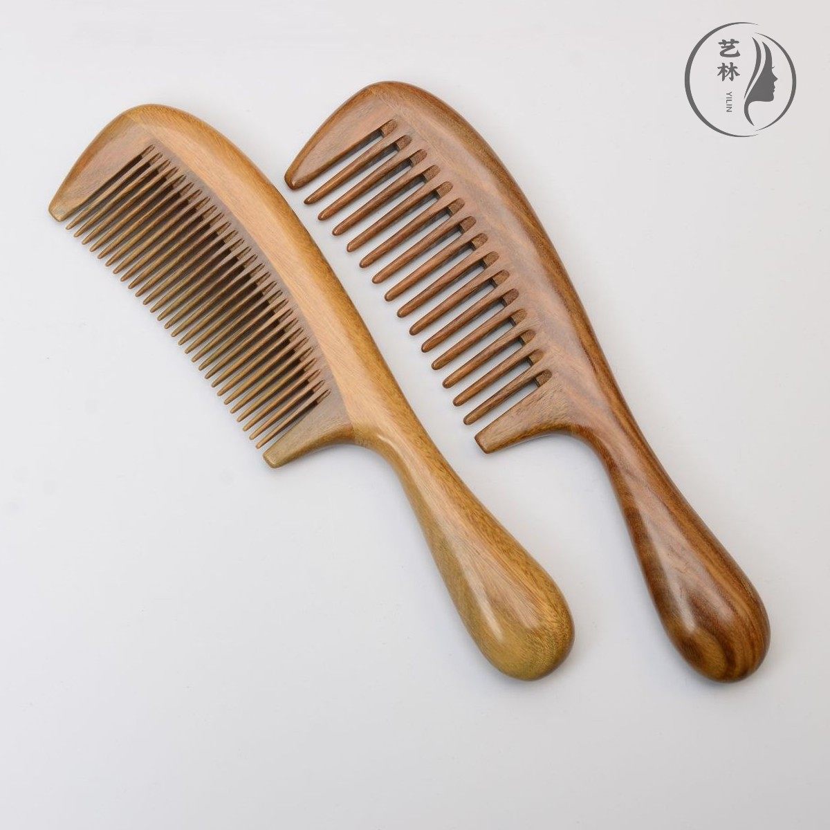 天然绿檀木加厚鼓柄木梳手工榫卯拼接按摩头皮檀香木卷发梳防静电
