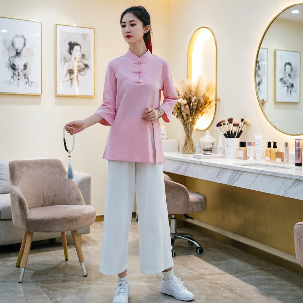 新款中式大码棉麻禅修服中袖唐装女中国风茶服中医艾炙推拿工作服