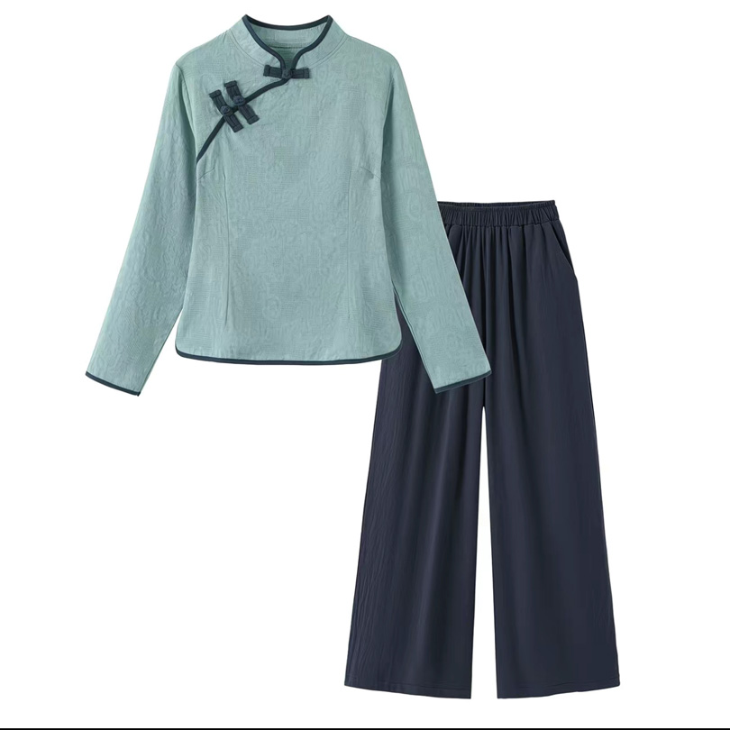 中国风棉麻禅意茶服女唐装长袖上衣民族风套装茶楼中式餐厅火锅店