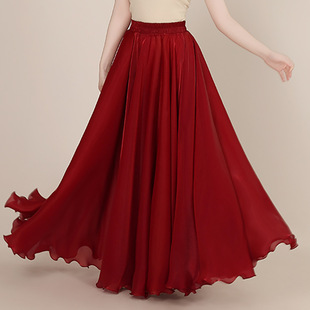 720度古典舞裙大裙摆舞蹈裙闪亮水光丝现代舞半身舞蹈裙