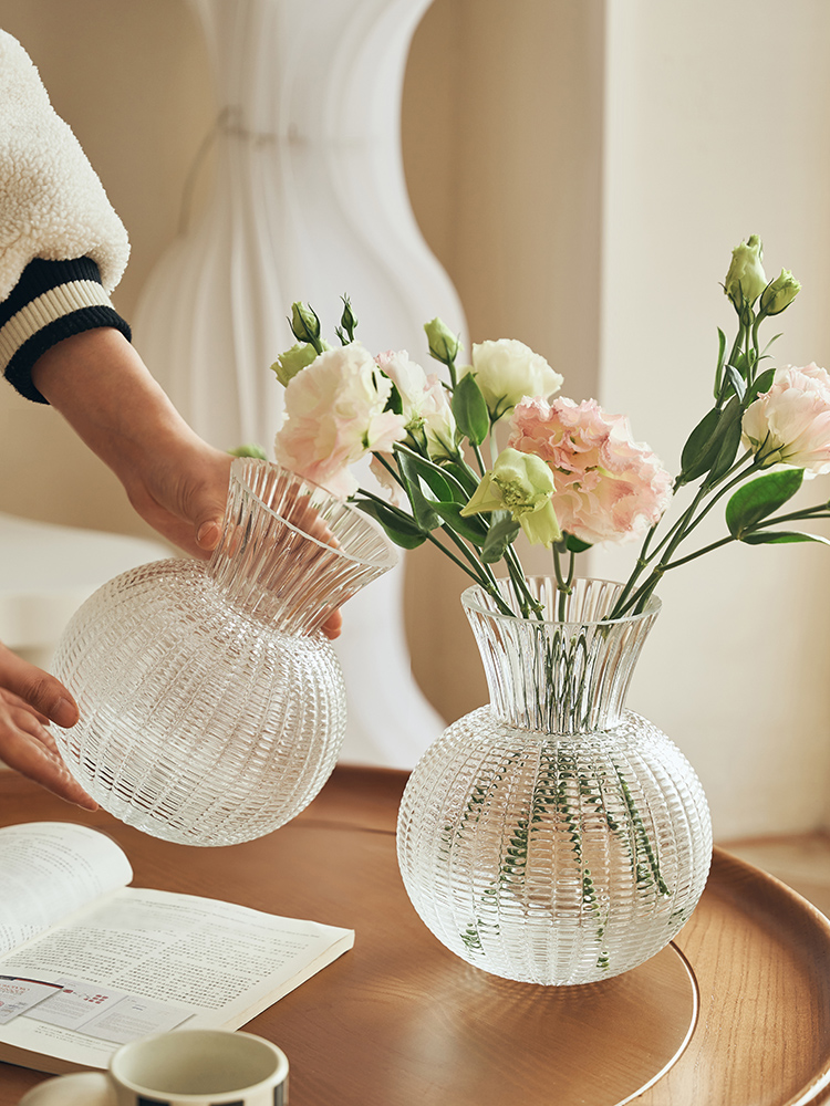 出口高档轻奢高级感玻璃花瓶透明水养鲜花客厅餐桌水培插花瓶摆件