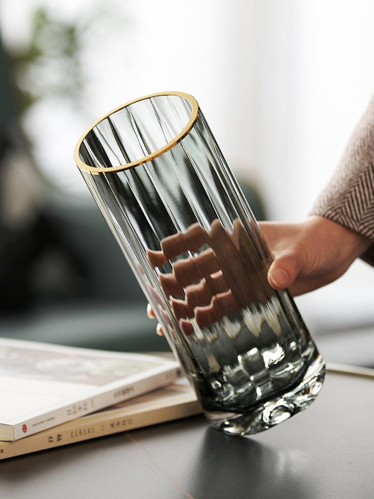 北欧简约创意透明直筒花瓶水竹百合网红玻璃花瓶餐桌客厅插花摆件