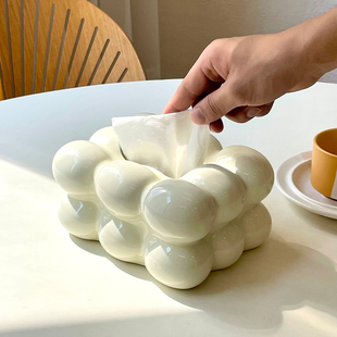 欧式 奶油风棉花糖陶瓷纸巾盒客厅餐桌餐巾纸抽纸盒桌面摆件装 饰品