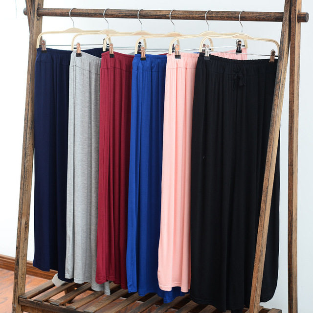 欧美女大码莫代尔棉纯色阔腿裤裙针织裤瑜伽女运动裤沙滩长裤薄款