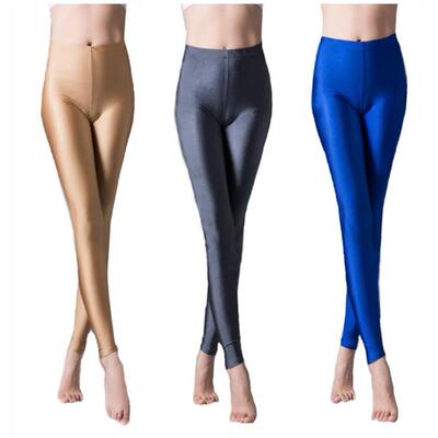 冰丝纯色荧光打底裤女百搭光泽裤彩色糖果九分健美裤瑜伽裤子外穿