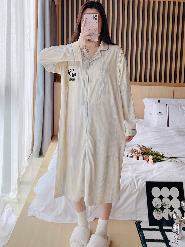 봄 여름 가을 산후수유용 가슴패드가 있는 얇은 순면 수유잠옷 수유복 산전 잠옷복