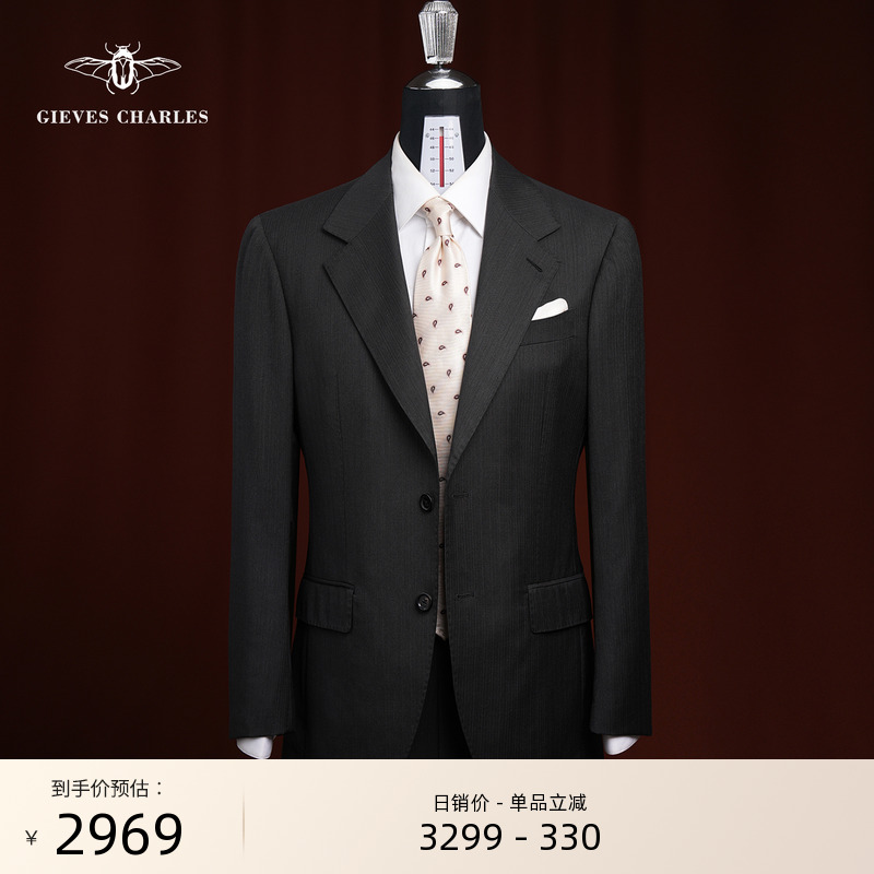 【LUIGIBOTTO】意大利进口面料灰色单排扣商务正装手工西服套装男