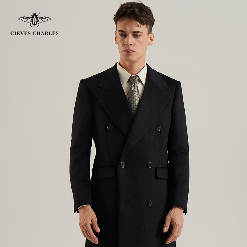 【100%羊绒】秋冬新款纯羊绒男士修身双排扣商务休闲毛呢大衣外套