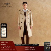 高级感男商务休闲 卡其色双排扣风衣外套男中长款 战壕风衣 男士