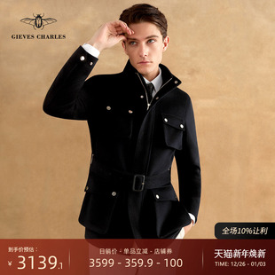 羊绒羊毛混纺黑色立领狩猎夹克老钱风痞帅保暖外套 25秋冬新品