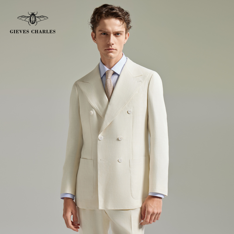 【2025新品】男士白色羊毛亚麻混纺西服外套高端商务休闲西装薄款